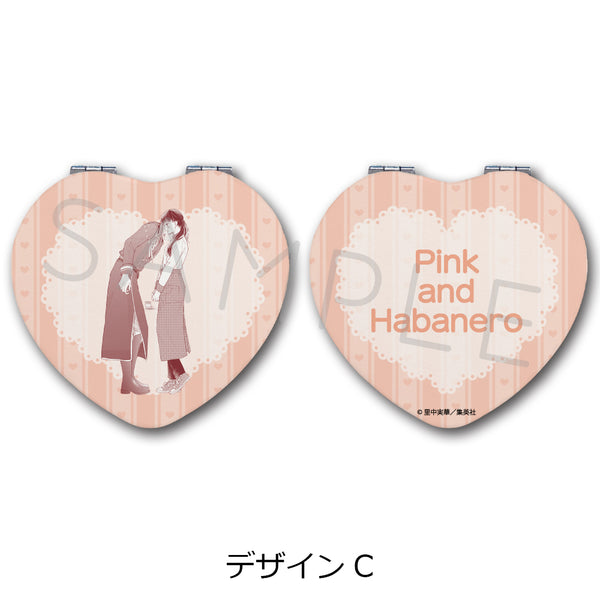"Pink and Habanero" Compact Mirror (Heart) Design C