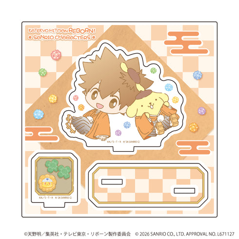 『家庭教師ヒットマンREBORN!×SANRIO CHARACTERS』アクリルスタンドプレート12/沢田綱吉×ポムポムプリン(コラボイラスト)