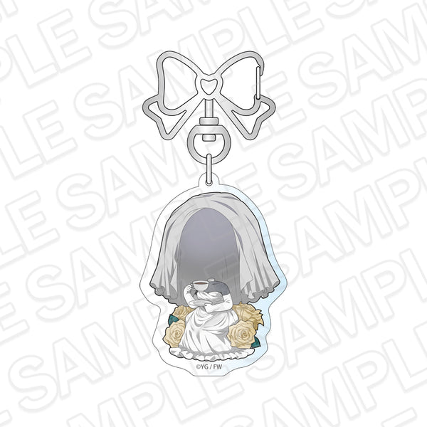 "Moji Ka Ka" Acrylic Keychain: Woman in a Dress "Rose" (Chibi Version)