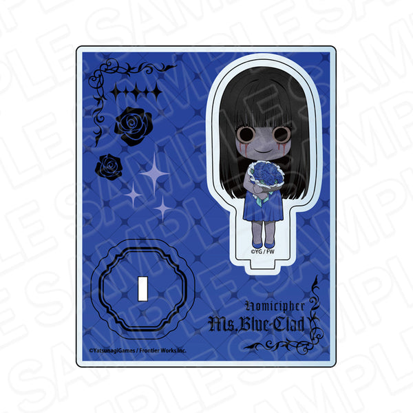 "Moji Ka Ka" Acrylic Stand: Woman in Blue Clothes (Rose) - Chibi Version