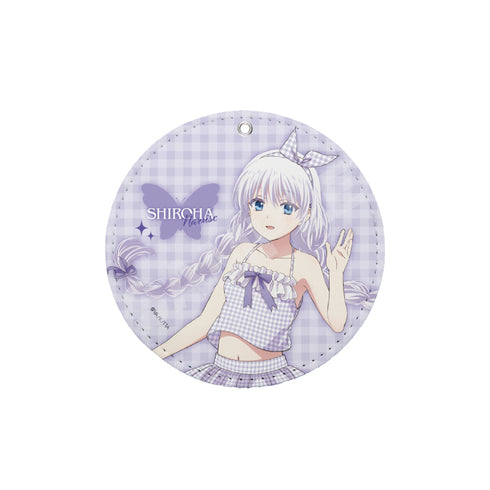"Summer Pockets" Gingham Check Ver. Leather Coaster Keychain / 01 Shiroha Naruse