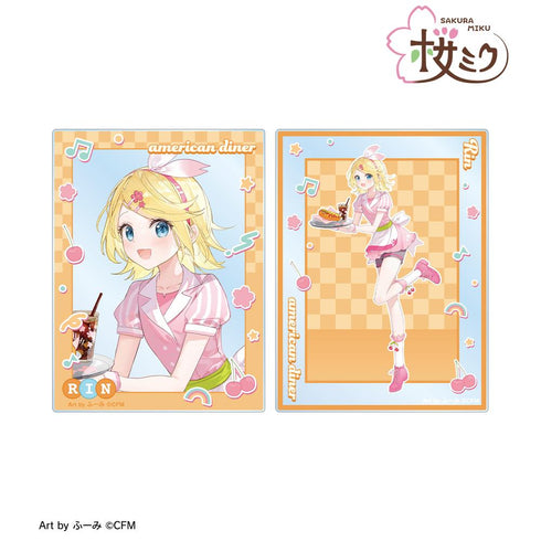 『桜ミク』描き下ろし 鏡音リン アメリカンダイナーver. Art by ふーみ アクリルカード2枚セット