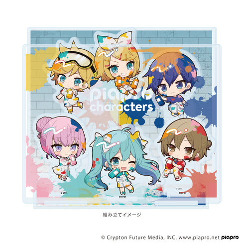 『ピアプロキャラクターズ』アクリルジオラマ01/集合デザイン ペンキver.(ミニキャライラスト)
