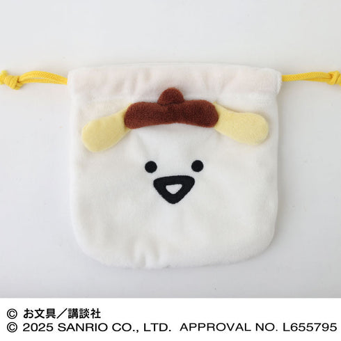 『ポムポムプリン×お文具といっしょ』もふもふフェイス巾着 2 お文具さん