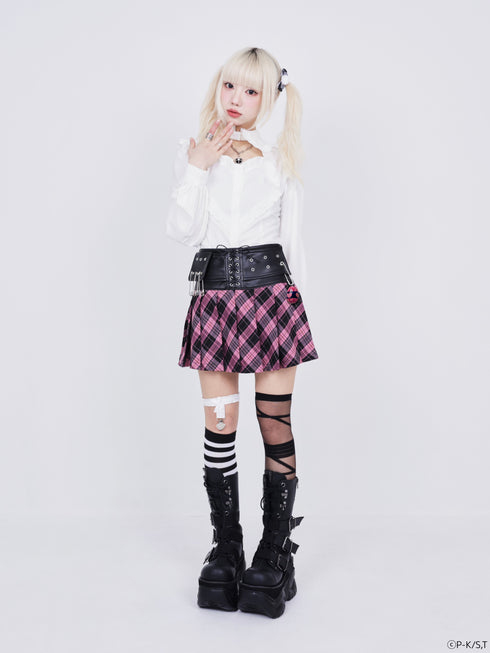 『しゅごキャラ!』QOOZA × しゅごキャラ! / チャーム付きレザーチェックスカート〔ランモデル〕