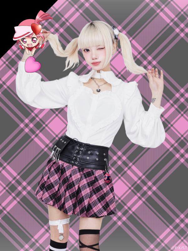 『しゅごキャラ!』QOOZA × しゅごキャラ! / チャーム付きレザーチェックスカート〔ランモデル〕