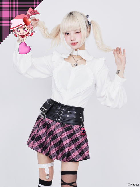 『しゅごキャラ!』QOOZA × しゅごキャラ! / チャーム付きレザーチェックスカート〔ランモデル〕