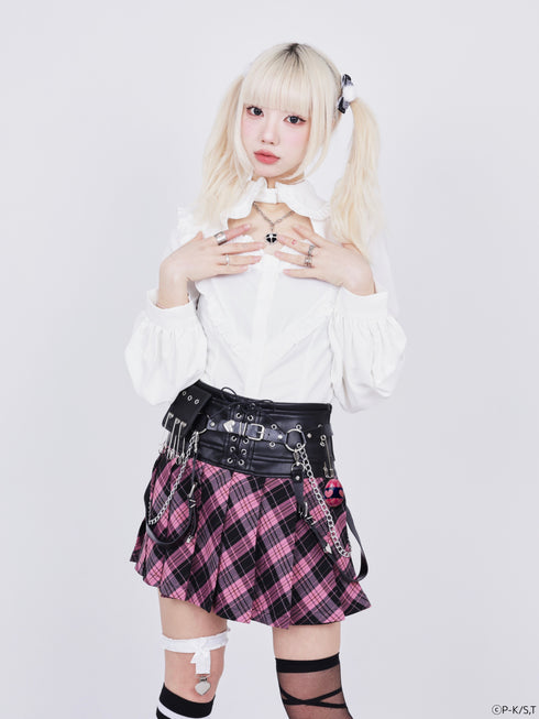 『しゅごキャラ!』QOOZA × しゅごキャラ! / チャーム付きレザーチェックスカート〔ランモデル〕