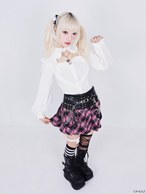 『しゅごキャラ!』QOOZA × しゅごキャラ! / チャーム付きレザーチェックスカート〔ランモデル〕