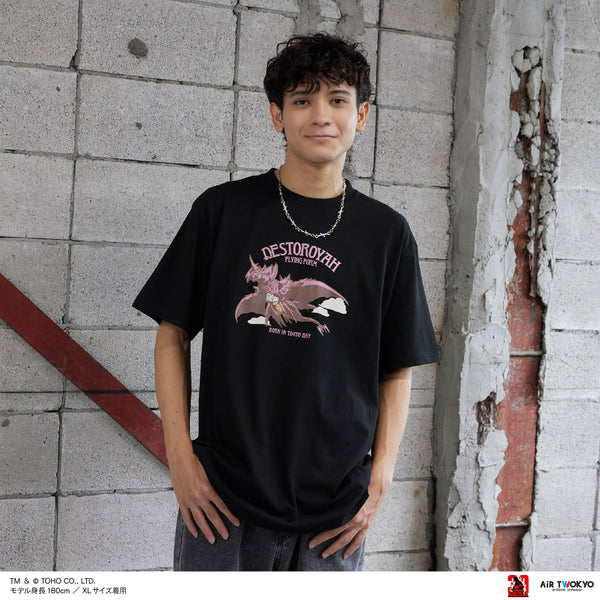 『ゴジラVデストロイア』30周年 シーンイラストTシャツ 3(デストロイア(飛翔体))ブラック