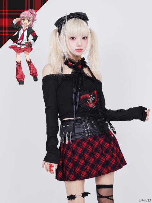 『しゅごキャラ!』QOOZA × しゅごキャラ! / チャーム付きレザーチェックスカート〔日奈森あむモデル〕