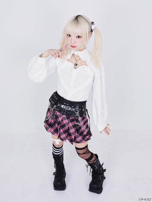 『しゅごキャラ!』QOOZA × しゅごキャラ! / チャーム付きレザーチェックスカート〔ランモデル〕