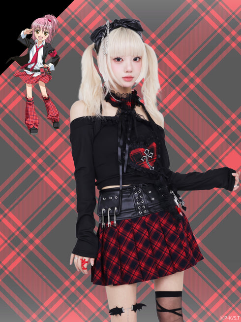 『しゅごキャラ!』QOOZA × しゅごキャラ! / チャーム付きレザーチェックスカート〔日奈森あむモデル〕