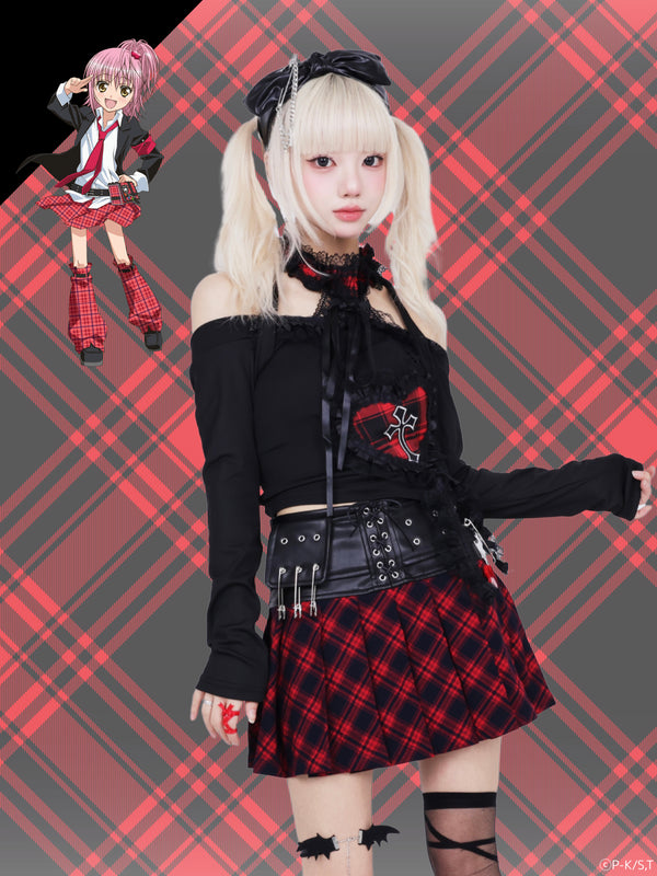 『しゅごキャラ!』QOOZA × しゅごキャラ! / チャーム付きレザーチェックスカート〔日奈森あむモデル〕