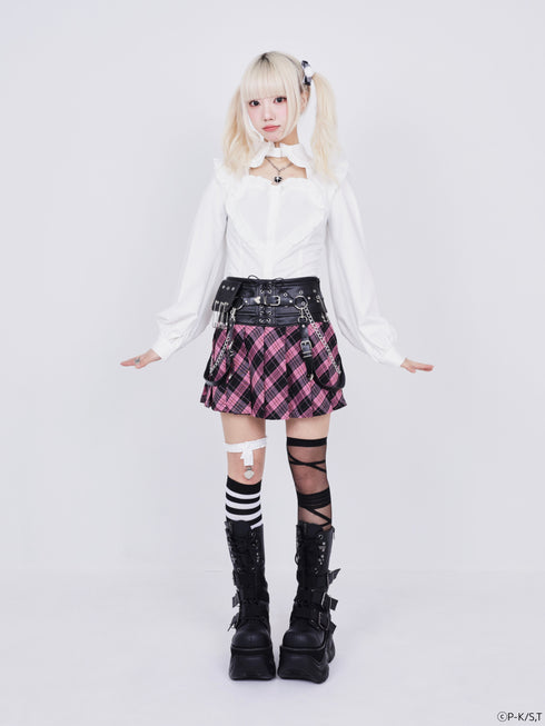 『しゅごキャラ!』QOOZA × しゅごキャラ! / チャーム付きレザーチェックスカート〔ランモデル〕