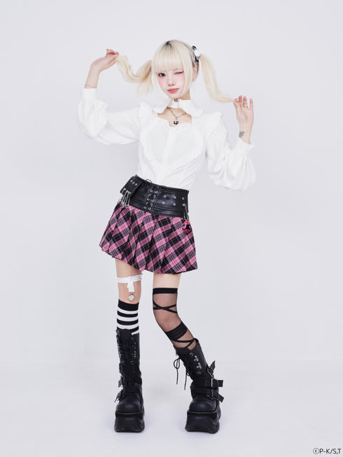 『しゅごキャラ!』QOOZA × しゅごキャラ! / チャーム付きレザーチェックスカート〔ランモデル〕