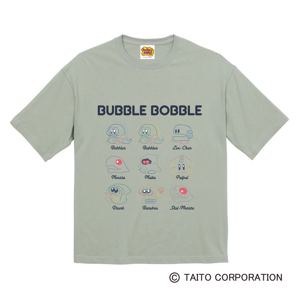 『バブルボブル』ビッグシルエットTシャツ セージグリーン