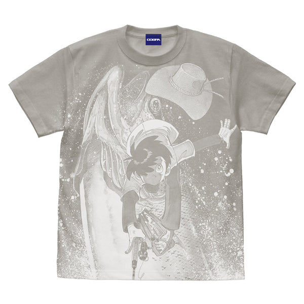 『釣りキチ三平』「Fish on!」川Ver. オールプリントTシャツ LIGHT GRAY【202405再販】