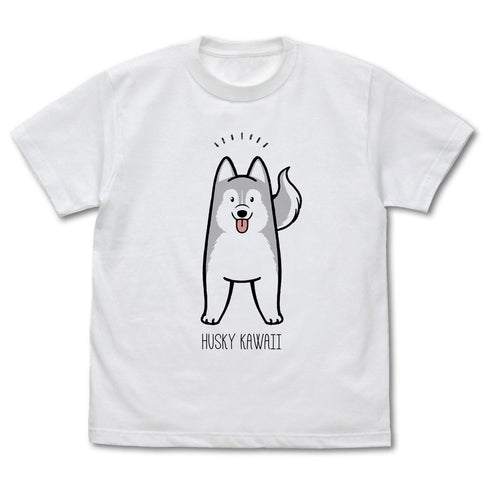 『ハマジ』ハスキー KAWAII Tシャツ / シルバー&ホワイト【202405再販】
