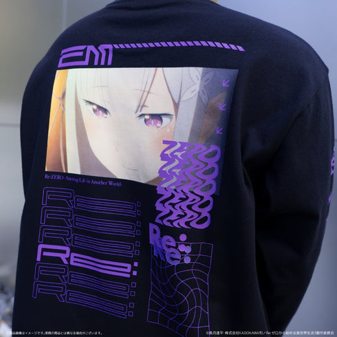 『Re:ゼロから始める異世界生活』Lサイズ AMICIS エミリアロングTシャツ 黒