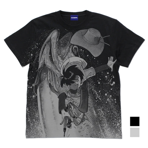 『釣りキチ三平』「Fish on!」川Ver. オールプリントTシャツ BLACK