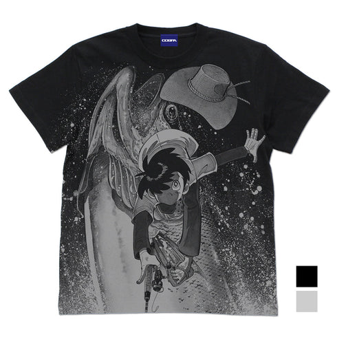 『釣りキチ三平』「Fish on!」川Ver. オールプリントTシャツ BLACK【202405再販】