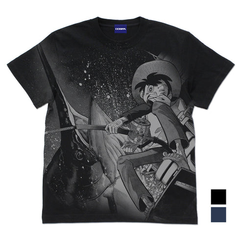 『釣りキチ三平』「Reel it!」海Ver. オールプリントTシャツ BLACK【202405再販】