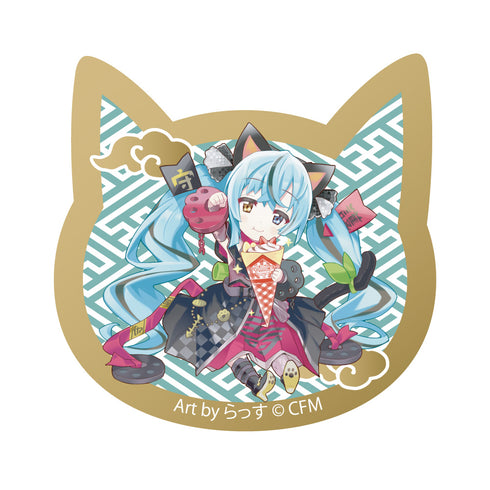 『初音ミク×招き猫』猫型アクリルマグネット Art by らっす 黒猫 座り右手あげ クレープ