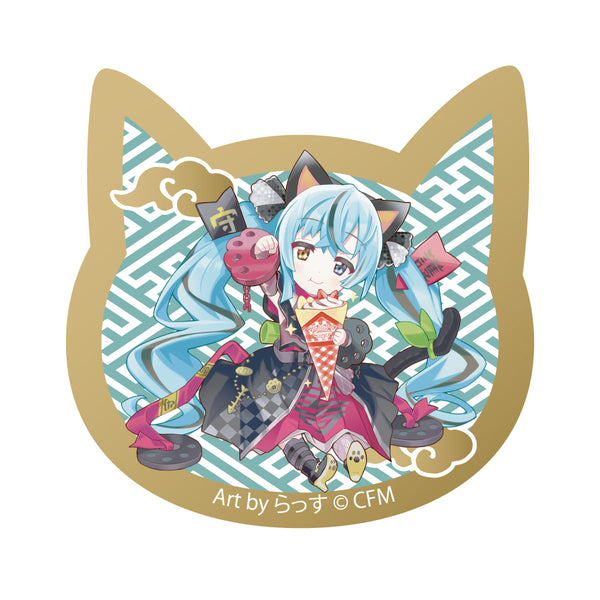 『初音ミク×招き猫』猫型アクリルマグネット Art by らっす 黒猫 座り右手あげ クレープ