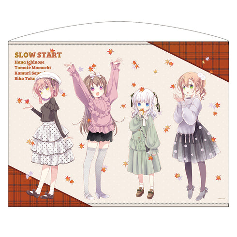 『スロウスタート』花名&たまて&栄依子&冠 横型100cmタペストリー 秋の私服Ver.