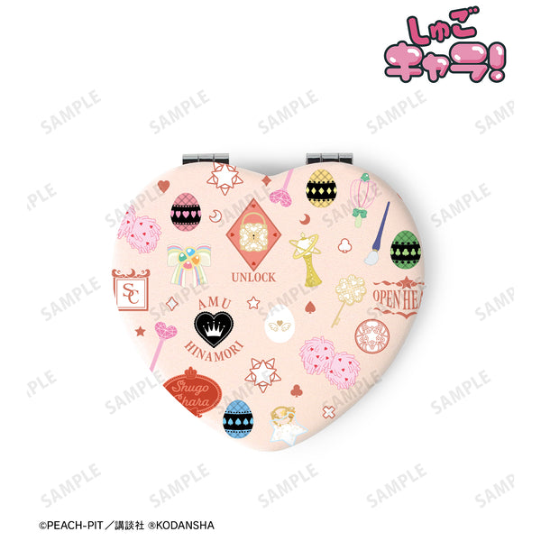 『しゅごキャラ!』モチーフ柄 ハート型折りたたみミラー ピンク