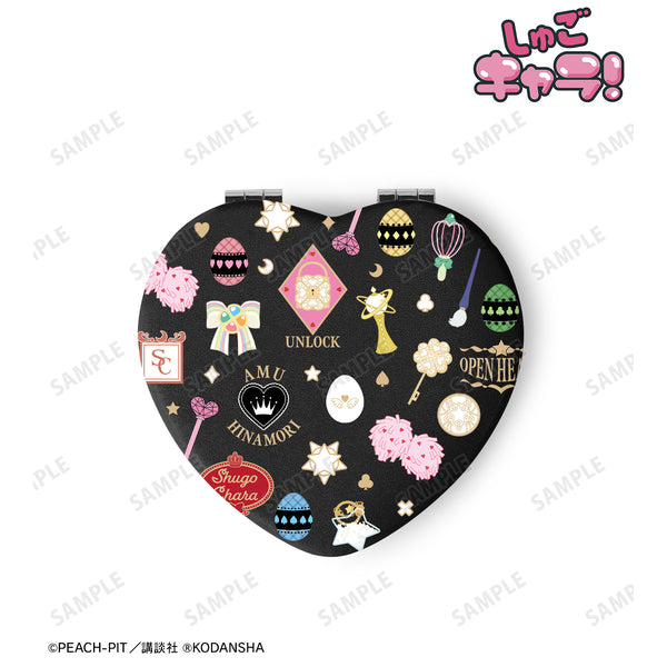 『しゅごキャラ!』モチーフ柄 ハート型折りたたみミラー ブラック