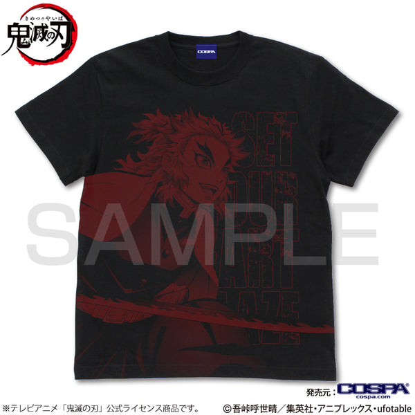『鬼滅の刃』煉獄杏寿郎 オールプリントTシャツ/BLACK