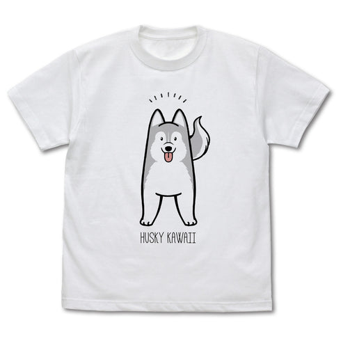 『ハマジ』ハスキー KAWAII Tシャツ / シルバー&ホワイト