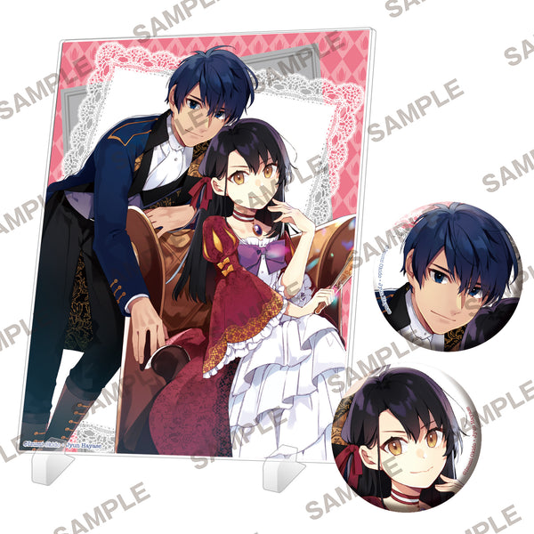 "Beads Log Bunko" "Even Though I'm a Timid Young Lady, I Accepted My Shrewd Fiancé's Bet" "I'm Going to Become a Villainess for the History Books" Acrylic Panel & Pin Badge Set