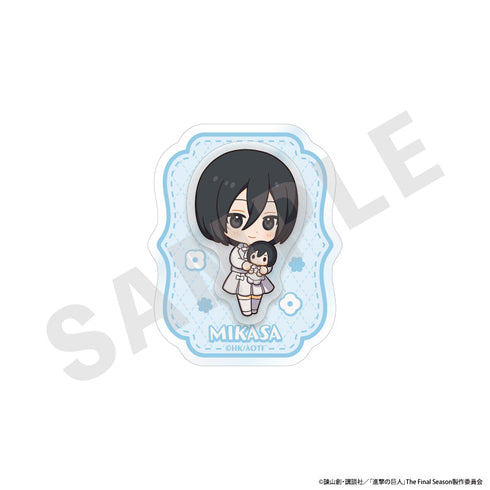 『進撃の巨人』ミニキャラホワイトコーデシリーズ 2層アクリルバッジ(ミカサ)