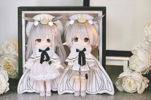 『白匣アリス』006_PICCODO ACTION DOLL X デフォルメドール+HANEKOノーメイクドールヘッド 白桑&灰葉 2体セット