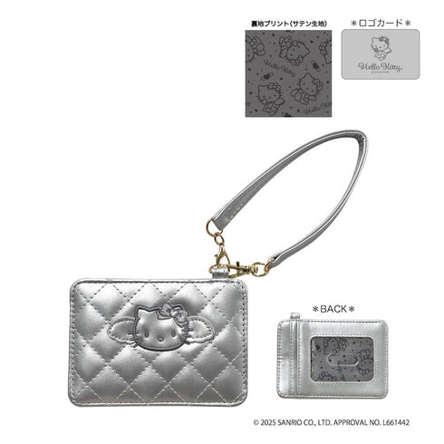 『HELLO KITTY BLACK ANGEL』ハローキティ キルティングパスケース シルバー【202510再販】