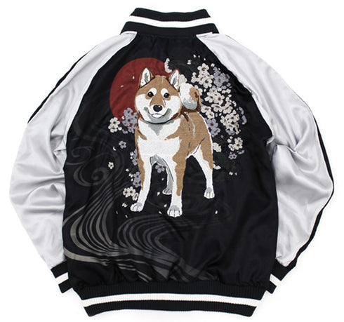 『世界の終わりに柴犬と』石原雄先生デザイン ハルさん 刺繍スカジャン/ブラック