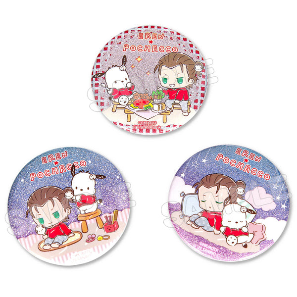 『進撃の巨人×サンリオキャラクターズ』4 グリッター缶バッジセット エレン×ポチャッコ