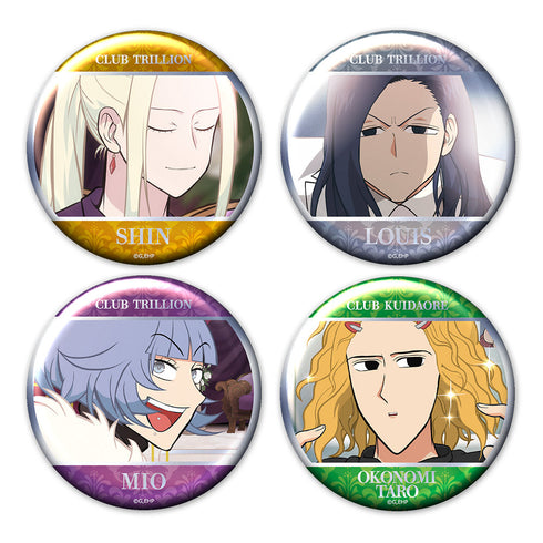 『えぶりでいホスト』メタリック缶バッジ4個セット シン&ルイ&ミオ&おこのみ太郎