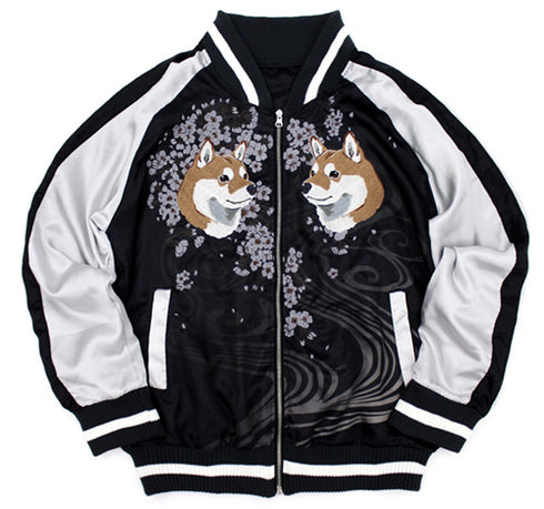 『世界の終わりに柴犬と』石原雄先生デザイン ハルさん 刺繍スカジャン/ブラック