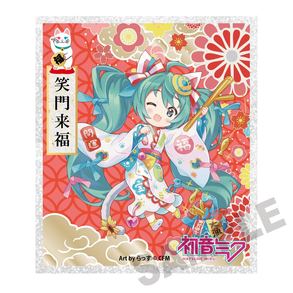 『初音ミク×招き猫』アクリル色紙 初音ミク白猫 Art by らっす