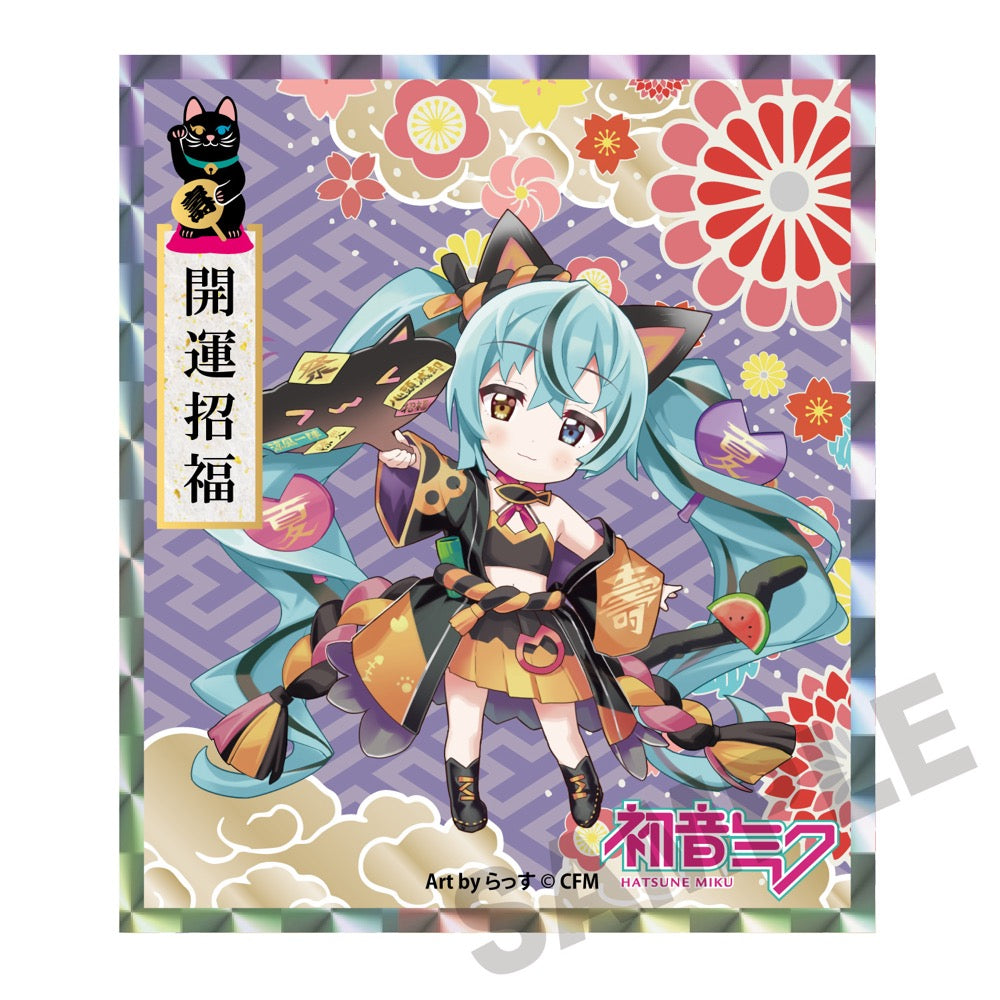『初音ミク×招き猫』アクリル色紙 初音ミク黒猫 Art by らっす