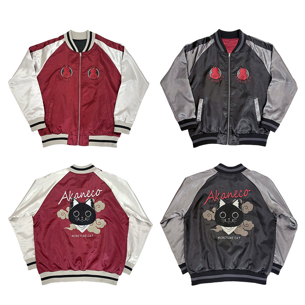 『ラーメン赤猫』サブ 刺繍スカジャン バーガンディ XL