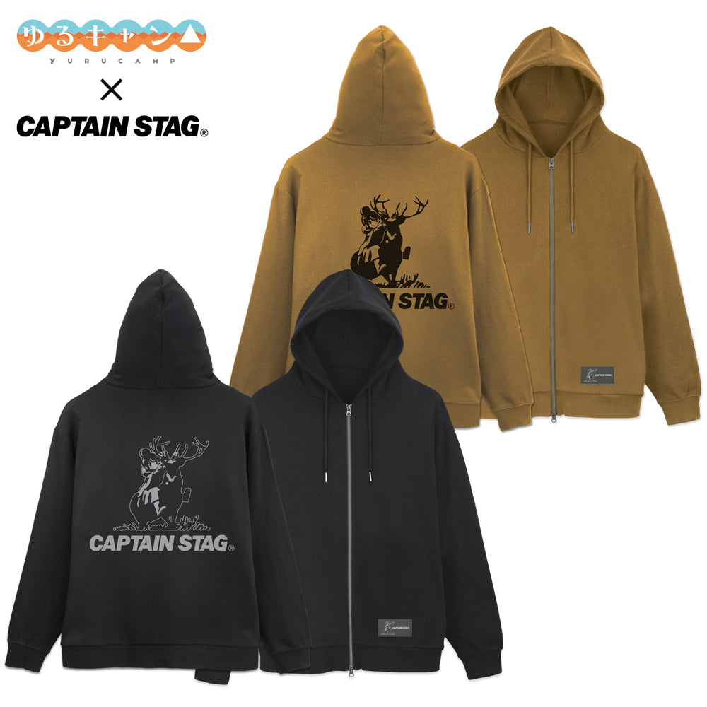 『ゆるキャン△×キャプテンスタッグ』ジップパーカー ブラック XL