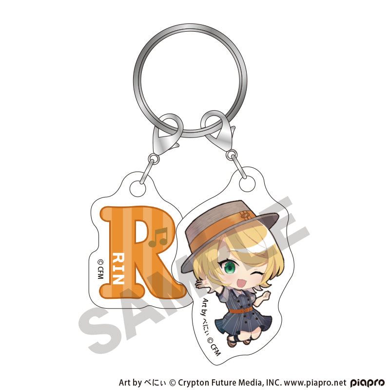 『初音ミク』ちび2連イニシャルキーチェーン 鏡音リン クラシカルレトロミニキャラ