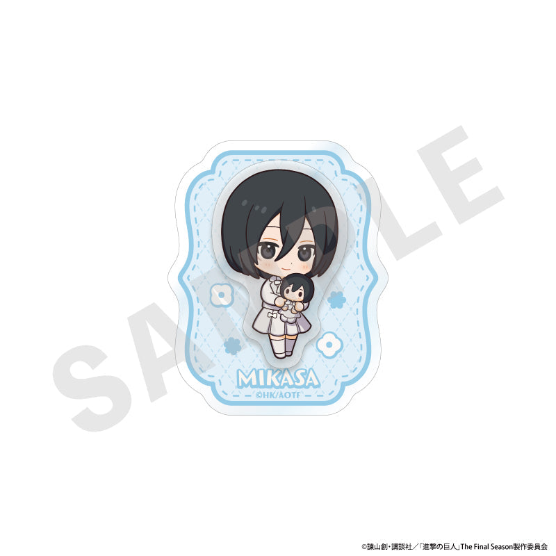 『進撃の巨人』ミニキャラホワイトコーデシリーズ 2層アクリルバッジ(ミカサ)