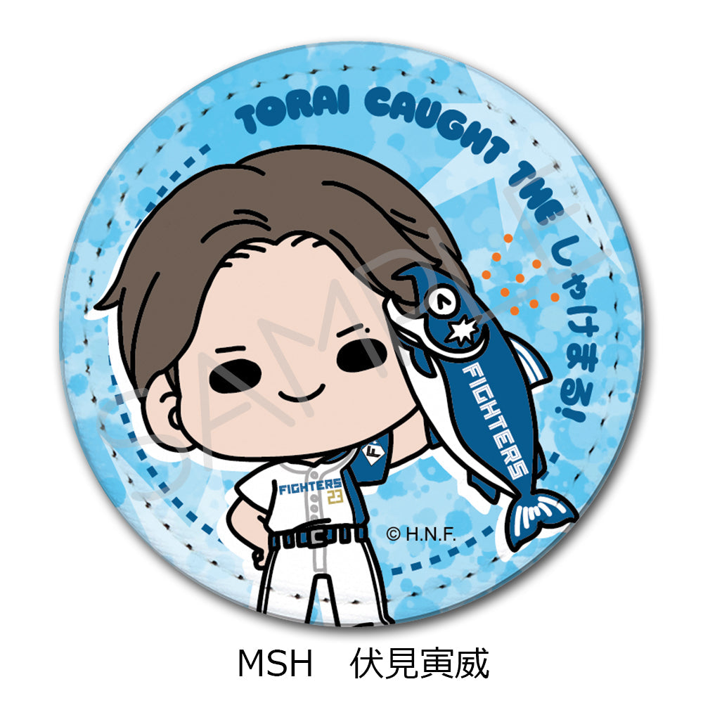 『北海道日本ハムファイターズ』レザーバッジ(丸形) (しゃけまるつかまえた!) mochocho-SH 伏見寅威