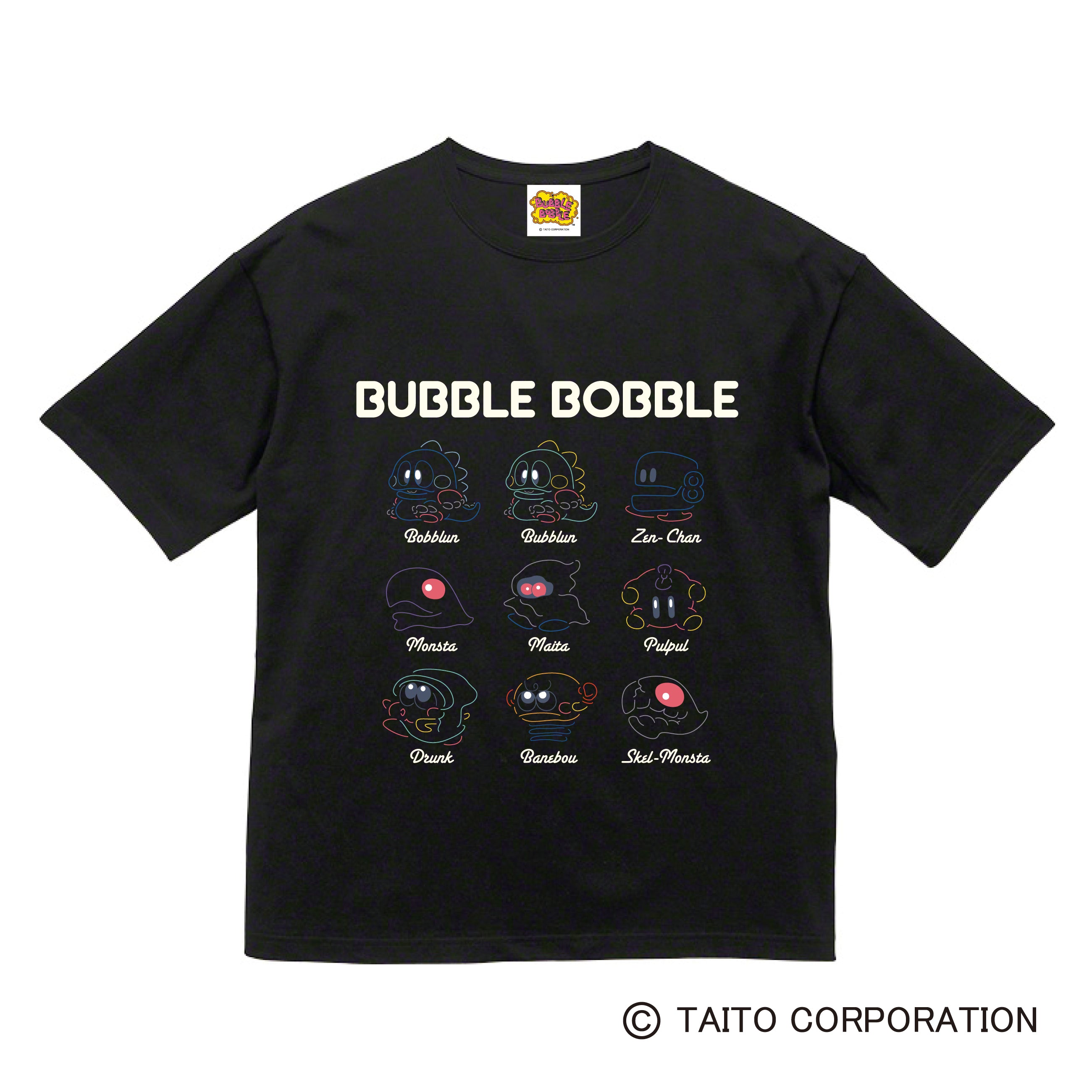 『バブルボブル』ビッグシルエットTシャツ ブラック